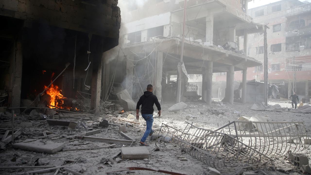 La ville de Douma, dans la Ghouta orientale, ravagée par les raids aériens le 9 février 2018. [Reuters - Bassam Khabieh]
