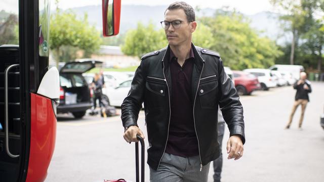 Le capitaine Stephan Lichtsteiner lors de la "rentrée" de l'équipe de Suisse de football à Feusisberg (SZ), le 3 septembre 2018. [Keystone - Ennio Leanza]