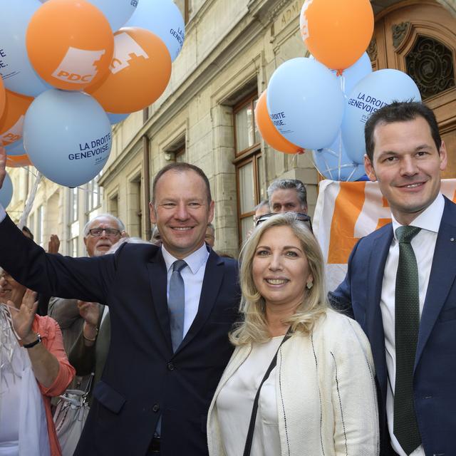 Malgré les sourires, la droite sort affaiblie des élections genevoises. [Keystone - Martial Trezzini]