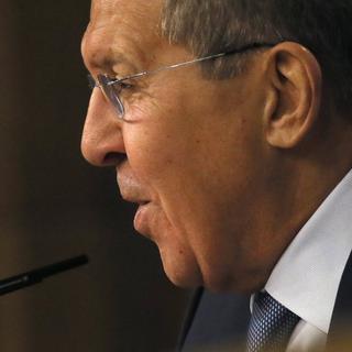 Le ministre russe des Affaires étrangères Sergueï Lavrov lors de sa conférence de presse à Moscou. [EPA - Maxim Shipenkov]