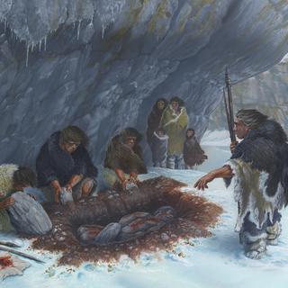 Inhumation d'un Néandertalien sur le site de La Ferrasie.
Gilles Tosello
Musée de l’Homme (Paris) [Musée de l’Homme (Paris) - Gilles Tosello]