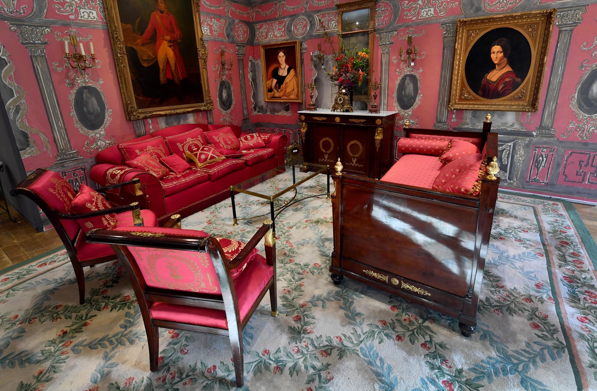 This file photo taken on April 11, 2018 shows furnitures from "La Suite Imperiale" of Paris' Ritz Paris, as part of the 10,000 Ritz objects set to be auctioned by the Artcurial auction house on April 17 in Paris. The auction comes six years after the 159-bedroom hotel was closed for a four-year renovation project in 2012, with all of the objects coming from before the revamp.GERARD JULIEN / AFP [AFP - Gerard Julien]