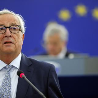 Le président de la Commission européenne Jean-Claude Juncker lors de son dernier discours sur l'état de l'UE. [AP/Keystone - Jean-François Badias]