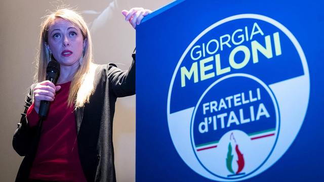 Giorgia Meloni, présidente de Fratelli d'Italia, lors d'un meeting à Rome le 18 février 2018. [EPA/KEYSTONE - ANGELO CARCONI]