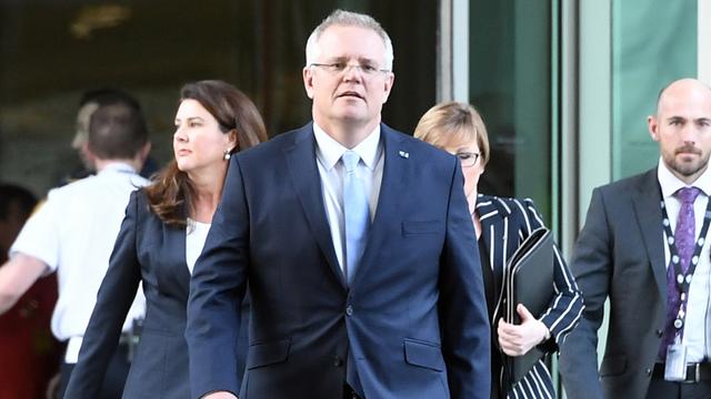 Le nouveau Premier ministre australien Scott Morrison arrivant au Parlement à Canberra, le 24 août 2018. [KEYSTONE - EPA/SAM MOOY]