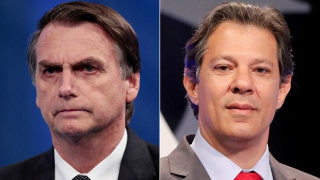 Jair Bolsonaro, candidat d'extrême droite (à gauche) et Fernando Haddad, candidat de gauche s'affronteront au deuxième tour le 28 octobre. [REUTERS - Reuters Photographer]