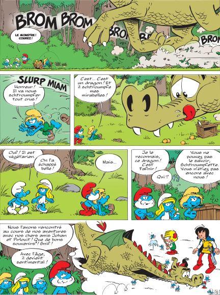 Une planche de "Les Schtroumpfs et le dragon du lac". [© EDITIONS DU LOMBARD (Dargaud-Lombard s.a.), 2018]