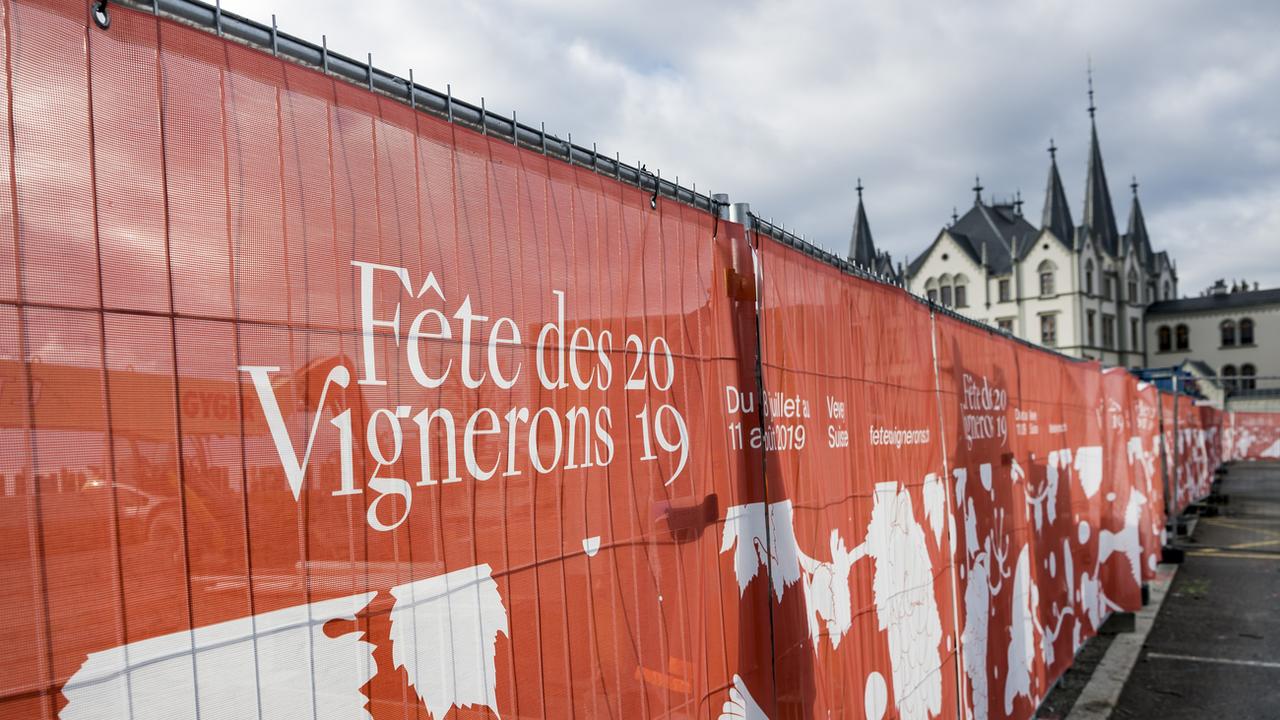 Une vue sur le chantier de la Fête des Vignerons 2019 à Vevey. [Keystone - Jean-Christophe Bott]