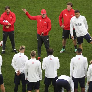 L'équipe suisse de football en séance d'entraînement à Saint-Petersbourg, le 2 juillet 2018. [EPA/Keystone - Georgi Licovski]