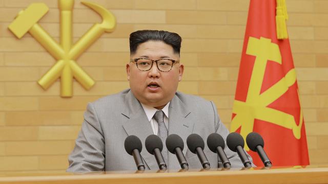 Le leader nord-coréen Kim Jong-Un lors de son allocution du Nouvel An. [Keystone - Korean Central News Agency]