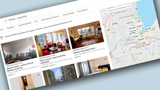 Une capture d'écran d'une recherche sur Genève sur le site Airbnb. [Airbnb - DR]