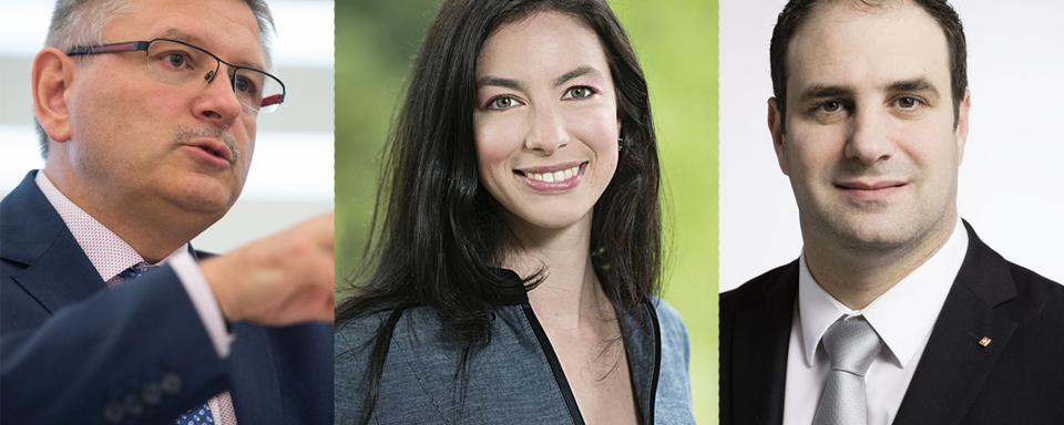 De gauche à droite: Charles Juillard (PDC), Céline Vara (Verts), Michaël Buffat (UDC) [Keystone]