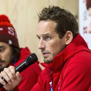 L’équipe de Suisse de hockey, entrainé par Patrick Fischer, fait son entrée dans le tournoi olympique. [Keystone - Alexandra Wey]
