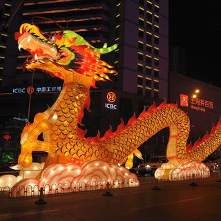 Un dragon illuminé lors du nouvel an chinois à Qinghai, en Chine. [AFP - Christophe Boisvieux]