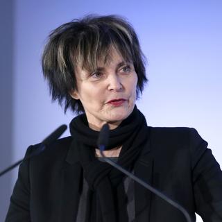 L'ancienne conseillère fédérale Micheline Calmy-Rey le 13 janvier 2016 lors d'une conférence à Interlaken. [Keystone - Peter Klaunzer]