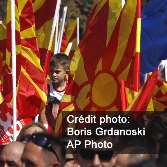 Une manifestation en faveur du "oui" au référendum, à Skopje. [AP Photo - Boris Grdanoski]