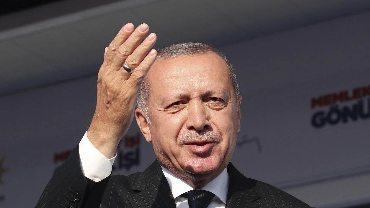 Le président turc Recep Tayyip Erdogan a évoqué l'attentat de Christchurch lors d'un discours le 19 mars. [Presidential Press Service via AP Pool]
