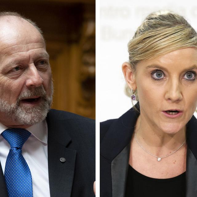 Les conseillers nationaux Dominique de Buman (PDC/FR) et Céline Amaudruz (UDC/GE). [Keystone - Anthony Anex]