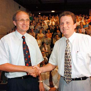 Mario Annoni et Maxime Zuber, en 1997. [Keystone - Juerg Mueller]