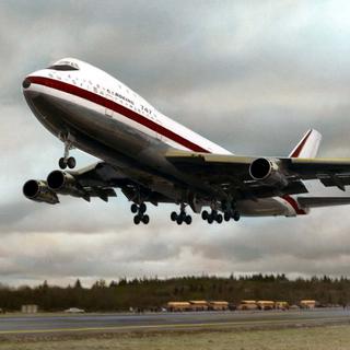 Le Boeing 747, photographié lors de son premier vol, le 9 février 1969. [Boeing company/EPA/Keystone - Str]