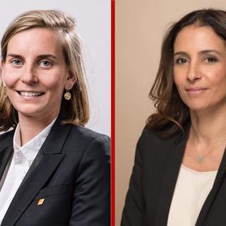 Le PDC Ville de Genève a opté pour un ticket à deux candidates, avec les conseillères municipales Marie Barbey-Chappuis, 37 ans (g.) et Alia Chaker Mangeat, 50 ans (d.). [PDC Genève]