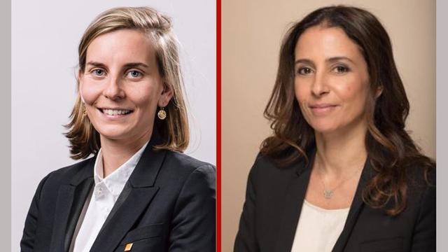 Le PDC Ville de Genève a opté pour un ticket à deux candidates, avec les conseillères municipales Marie Barbey-Chappuis, 37 ans (g.) et Alia Chaker Mangeat, 50 ans (d.). [PDC Genève]