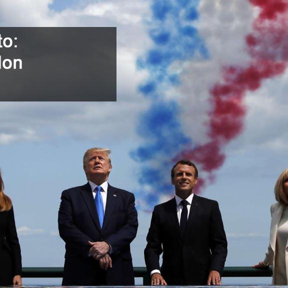 La rencontre entre Donald Trump et Emmanuel Macron aux commémorations du D-Day. [AP/SIPA - Alex Brandon]