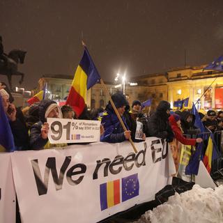 Manifestation à Bucarest, lorsque la Roumanie a pris la présidence tournante de l'Union européenne. [Reuters - Inquam Photos]