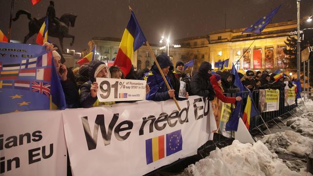 Manifestation à Bucarest, lorsque la Roumanie a pris la présidence tournante de l'Union européenne. [Reuters - Inquam Photos]