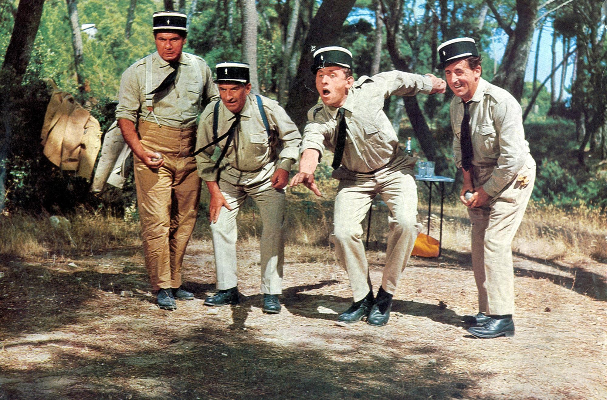 Michel Galabru, Louis De Funès, Christian Marin et Jean Lefevre dans "Le Gendarme de Saint-Tropez" en 1964. [AFP - Marcel Dole]