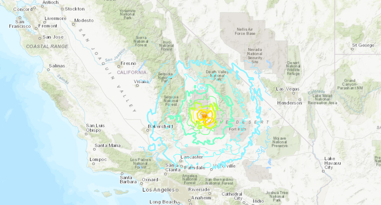 L'épicentre du séisme, situé à un peu plus de 200 kilomètres au nord-est de Los Angeles. [United States Geological Survey]