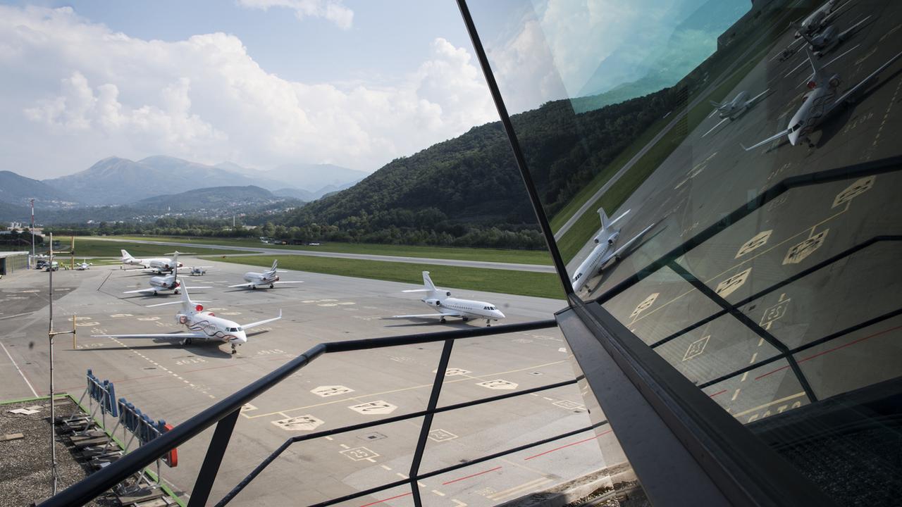 Le tarmac de l'aéroport de Lugano-Agno, photographié en 2018. [Keystone/Ti-Press - Alessandro Criani]
