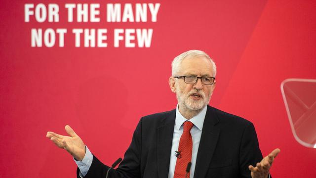 Jeremy Corbyn, en pleine campagne ce 15 novembre 2019 à l'Université de Lancaster, en Grande-Bretagne.