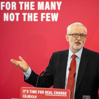 Jeremy Corbyn, en pleine campagne ce 15 novembre 2019 à l'Université de Lancaster, en Grande-Bretagne.
