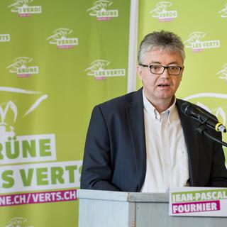Jean-Pascal Fournier lors de l'assemblée des délégués des Verts suisse, le 6 avril 2019, à Sierre. [Keystone - Jean-Christophe Bott]