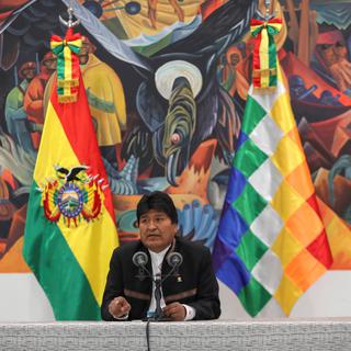 Evo Morales tient une conférence de presse à La Paz le 23.10.2019. [EPA/Keystone - Martin Alipaz]