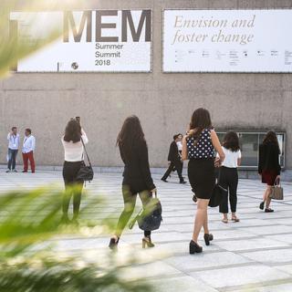 L'entrée du Middle East Mediterranean (MEM) Summer Summit à Lugano, en 2018. [Ti-Press - Gabriele Putzu]
