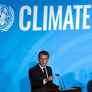 Emmanuel Macron lors du sommet de l’ONU sur le climat. [AP/Keystone - Craig Ruttle]