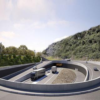 Image de synthèse du projet de contournement autoroutier de Bienne. [Office des ponts et chaussées du canton de Berne]