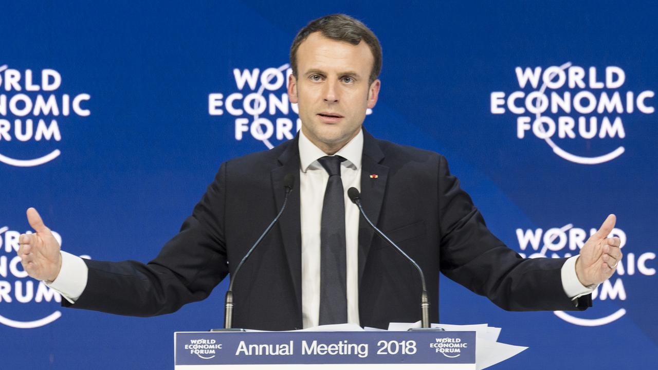 Le président français Emmanuel Macron était présent à Davos en 2018. [Keystone - Laurent Gillieron]