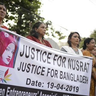 Des femmes demande justice pour Nusrat Jahan Rafi au Bangladesh. [Keystone - Mahmud Hossain Opu]