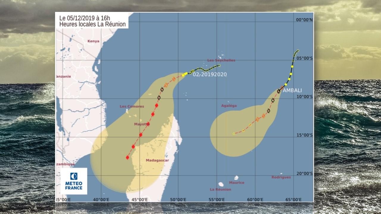 Trajectoires respectives d'Ambali et de Belna [Meteofrance]