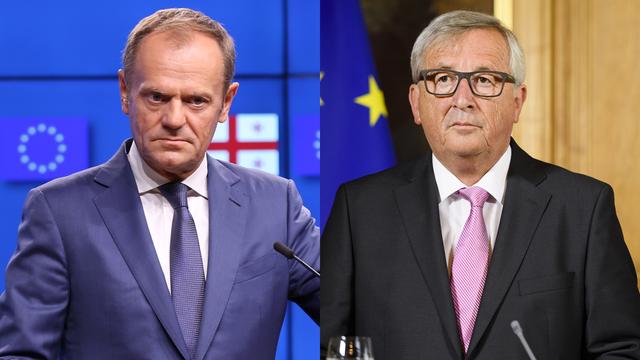 Donald Tusk et Jean-Claude Juncker. [Anadolu agency/Keystone - Dursun Ayemir/Manuel Lopez]