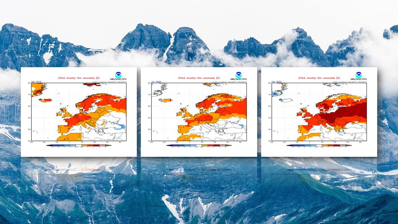 Anomalies de températures prévues par le NCEP pour les mois de décembre, janvier et février. [NCEP/NOAA]