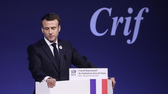 Le président français Emmanuel Macron au repas du Crif. [Keystone - Ludovic Marin]