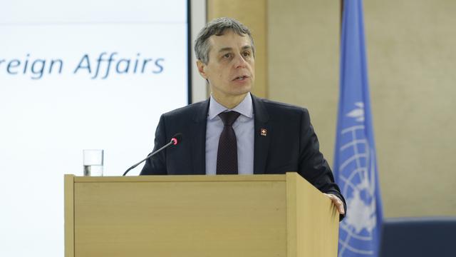 Ignazio Cassis devant le Conseil des droits de l'homme, lundi 25.02.2019 à Genève. [Keystone - Salvatore Di Nolfi]