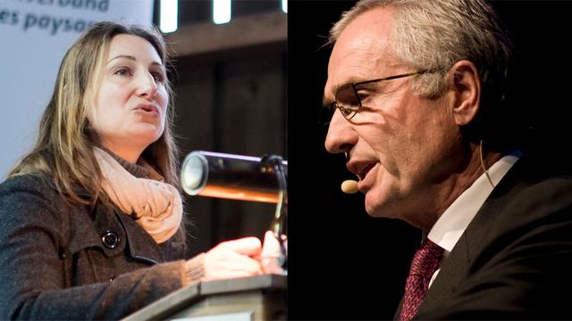 Débat entre Adèle Thorens et Jacky Gillmann sur l'économie circulaire en Suisse. [Keystone]