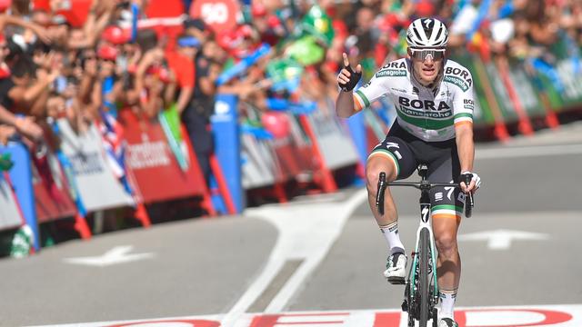 L'Irlandais de la Bora-Hansgrohe s'impose facilement devant Maximiliano Richeze (Deceuninck-Quick Step) et Tosh van der Sande (Lotto-Soudal). [AFP - Ander Gillenea]