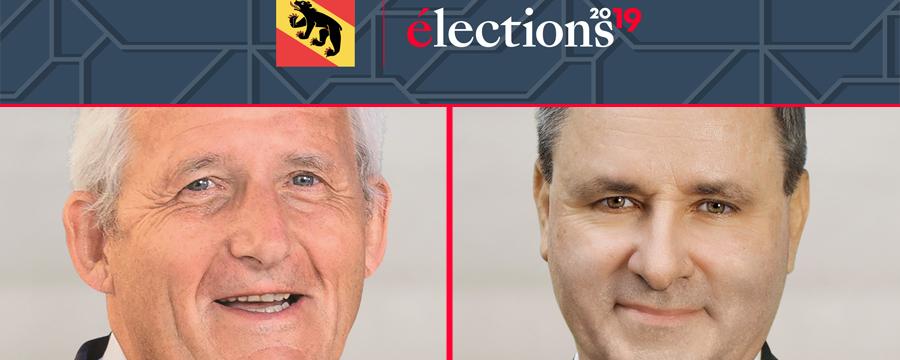 Les candidats au 2e tour des élections pour le Conseil des Etats à Berne, Hans Stöckli et Werner Salzmann. [Keystone]