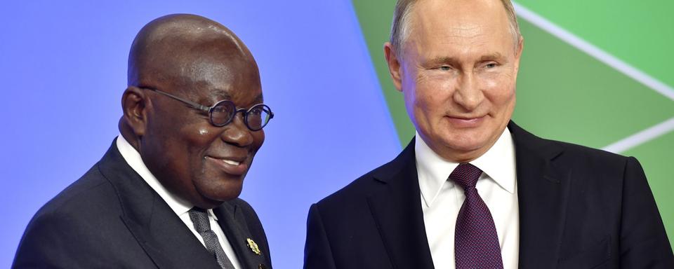 Le président russe Vladimir Poutine aux côtés du président de la République du Ghana Dankwa Akufo-Addo. [RTS - Kirill Kukhmar]